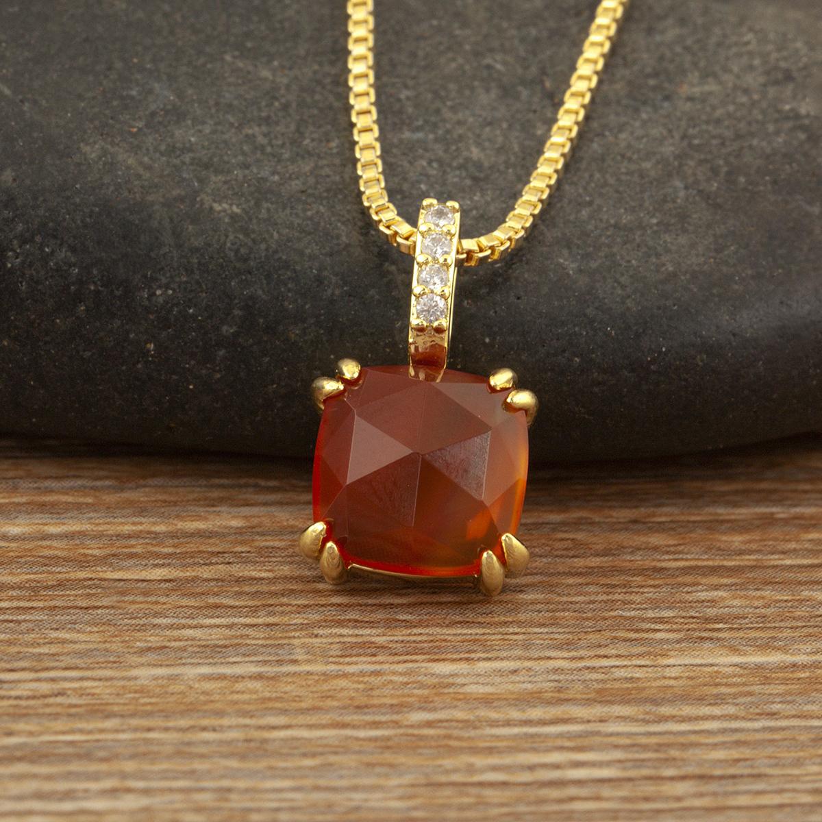 

Nidin High Quality Square Shape Green/Rose Red Crystal Zircon Pendant Necklace For Women Dancing Party Simple Fine Jewelry Gifts рожевий червоний колір