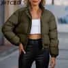 BITCED Autumn/Winter Women's Short-Length Cotton Coat Women's Long-Sleeved High-Neck Thermal Jacket Loose-Fit Casual Cotton Coat