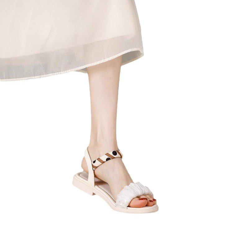 Flat-soled sandals women's new versatile fashion with skirt one-word belt, low-heeled work cool slippers
