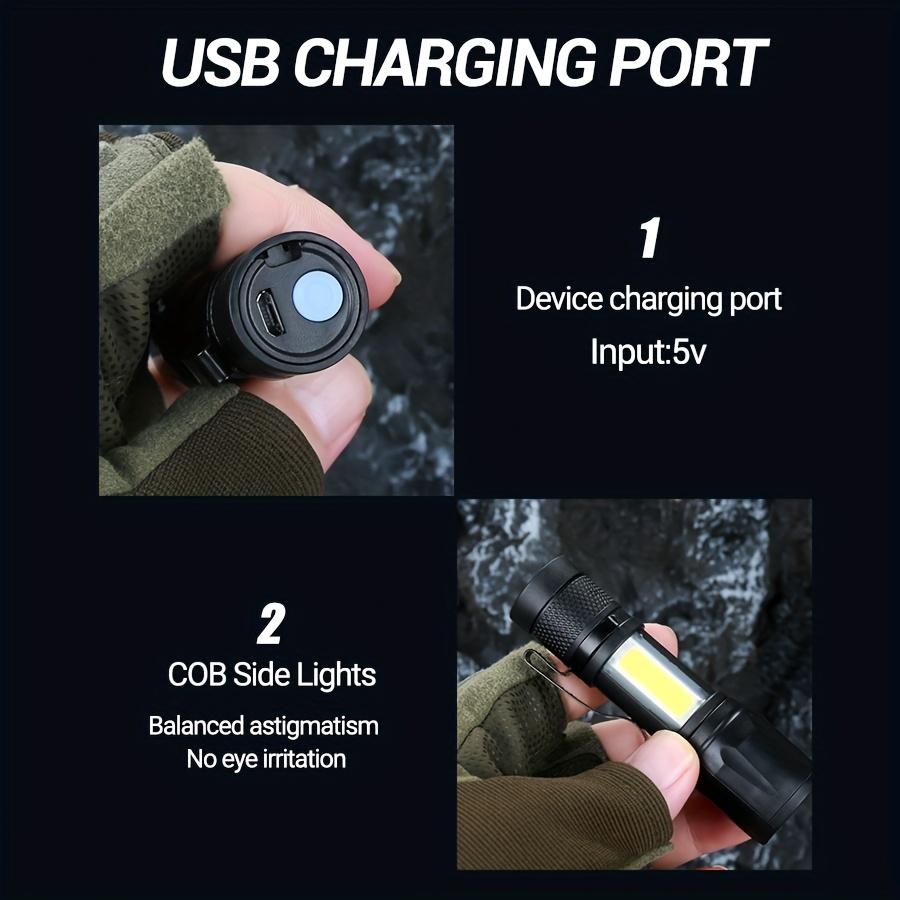 Mini Portable LED Telescopic Flashlight with USB Charging and COB Side Light, Suitable for Use in Dormitories, Schools, and Hiking Trips