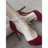 Red Suede Single Shoes Women's New Sandals Side Empty Pointed Stiletto High Heels Wedding Dress Xiuhe Bridal Wedding Shoes