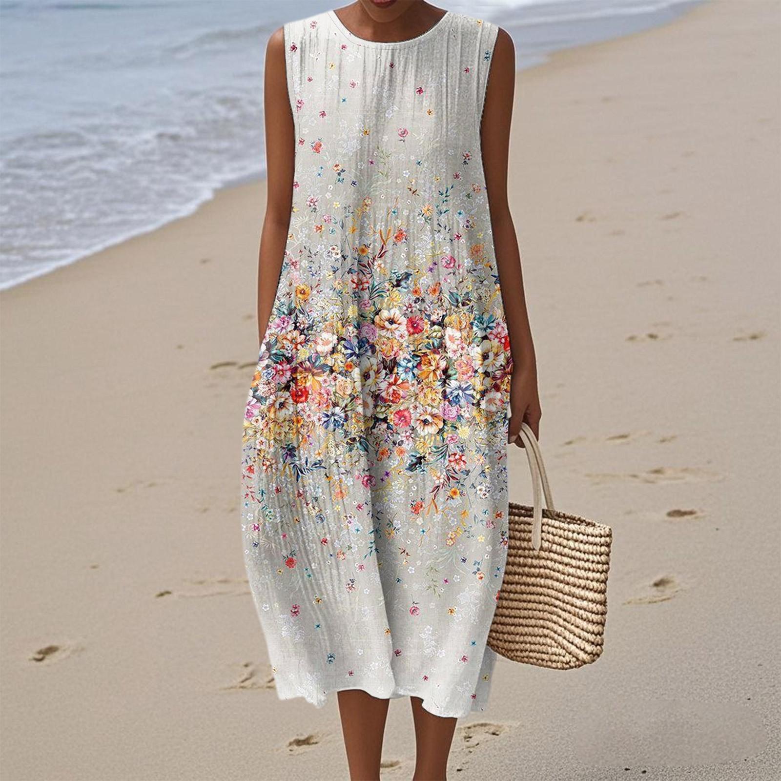 

Женское модное повседневное платье без рукавов с круглым вырезом и цветочным принтом, элегантное, темпераментное XXL