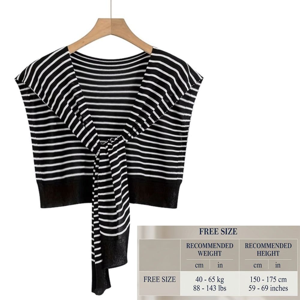 Trendy Lightweight Knitted Shawl Striped Thin Shoulder Protection Scarf Solid Color Soft Fake Collar Office Wear