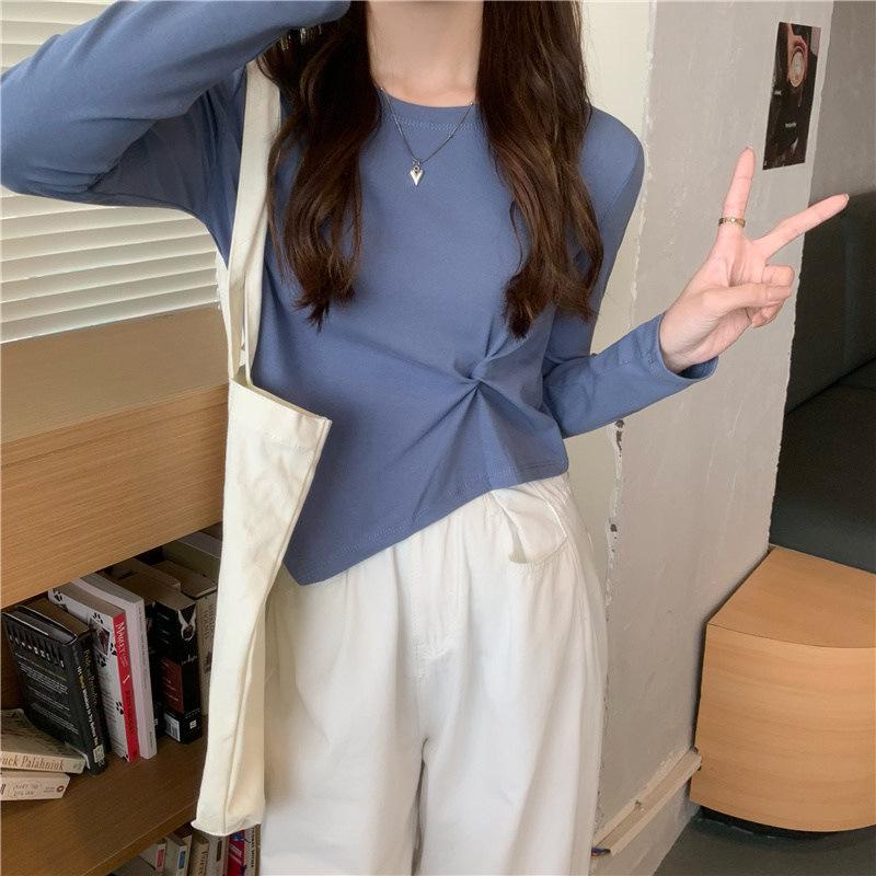Korean Style Irregular Long-Sleeve T-Shirt for Women - 2025 Spring/Autumn