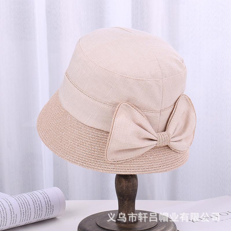 New Cotton and Linen Basin Hat Women's Casual Versatile Sunshade Bucket Hat Elegant Bow Wide Brim Sunscreen Bucket Hat