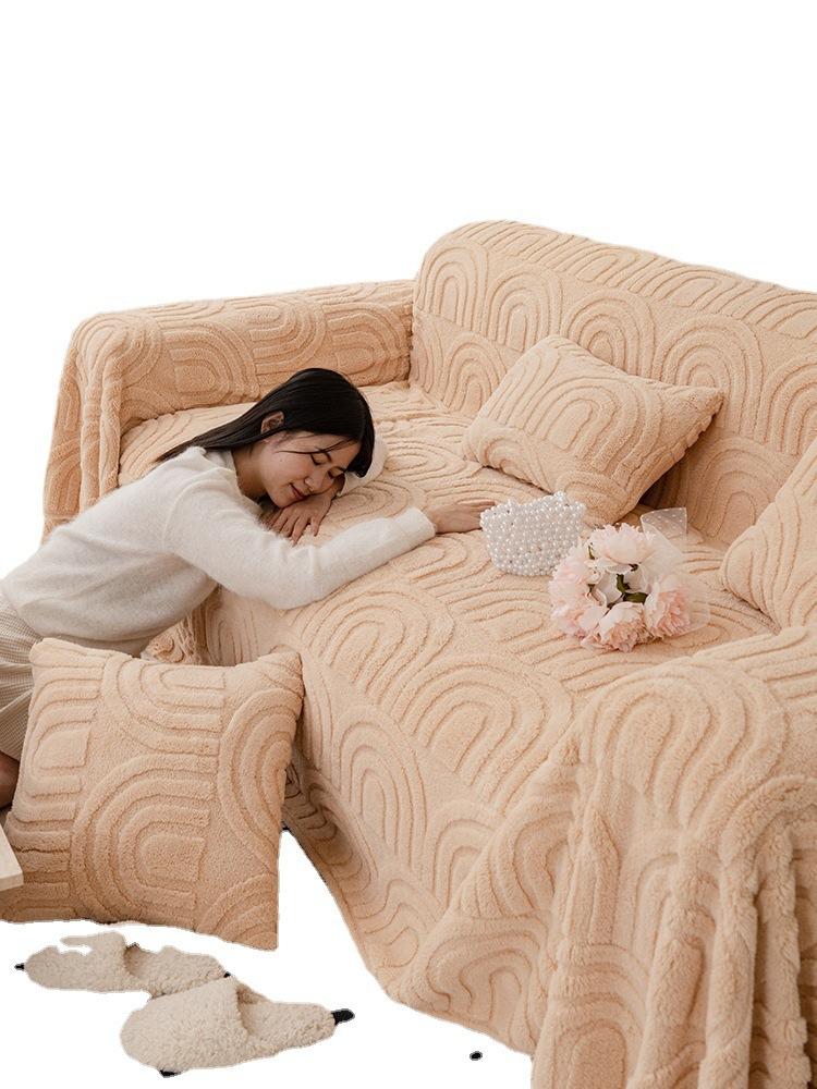 Anti -Scratching Plush Sofa Towel Cover Cloth Sofa Cover Full Covered Four Seasons Universal Sofa Cushion Winter