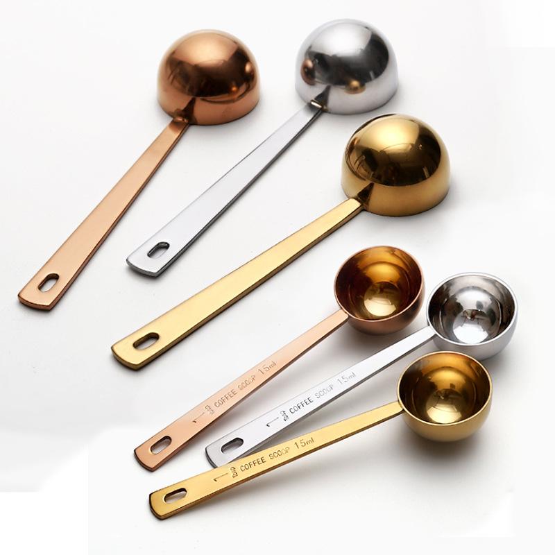 Measuring Spoon Coffee Scoop Long Handle Tablespoon Measuring Tools Silver Rose Gold Kitchen Sugar Scoop Milk Powder Spice Spoon