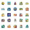 50 Cute Multicolor Floats Bus Cartoon Transportation Series Waterproof Decorative Stickers Children'S Enlightenment Education