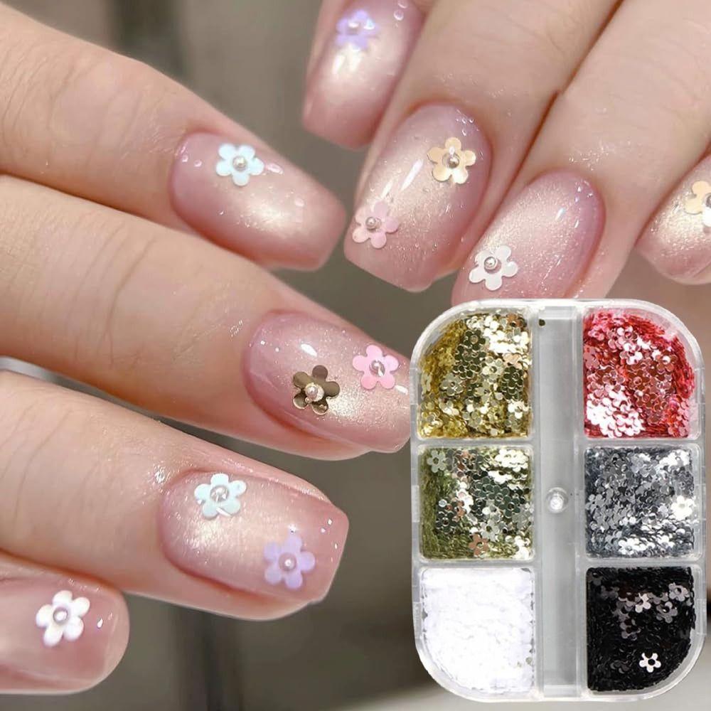 3D Five-petaled Flower Nail Sequins DIY Manicure Floral Nails Accessories  for Women Girls