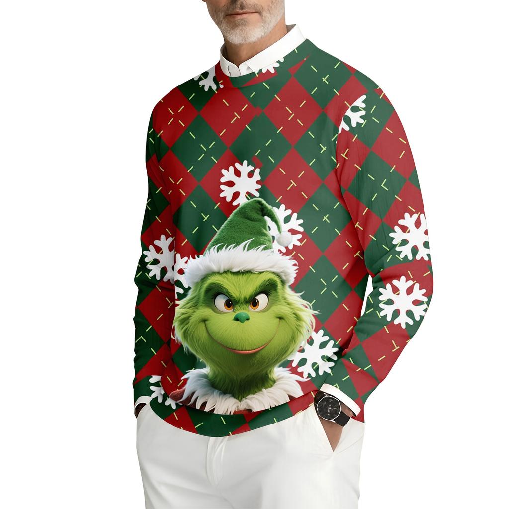 Herren Bedrucktes Rundhals Langarm Rippstrick Sweatshirt