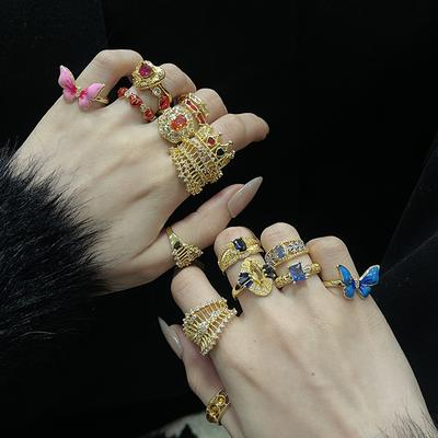 Full Of Diamonds, Zircon Light Luxury, High-End Open Ring, Antique Retro Index Finger Ring, Women'S Gold Ring.
