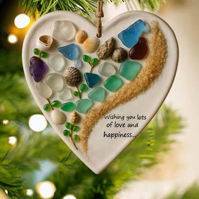 Sea Glass Christmas Ornament Handmade Sea Glass Art Xmas Tree Hanging Decoration Ocean Theme Keepsake