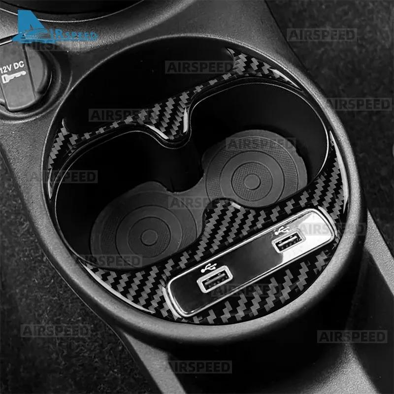For Fiat 500/Abarth 595/695 2016 2017 2018 2024 Cup Holder Frame Real Soft Carbon Fiber Sticker LHD RHD