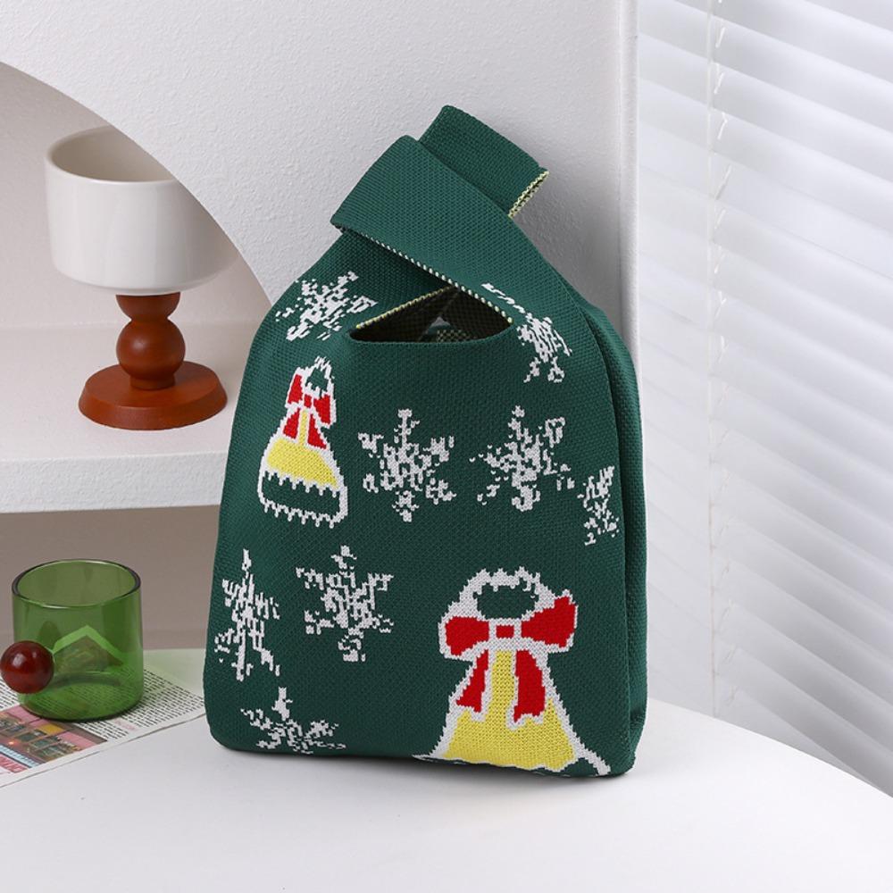 Fashion Reusable Christmas Knit Handbag Shopping Bags Weaving Handbags Handmade Wrist Bag Gifts Bag Snowflake Tote Bag
