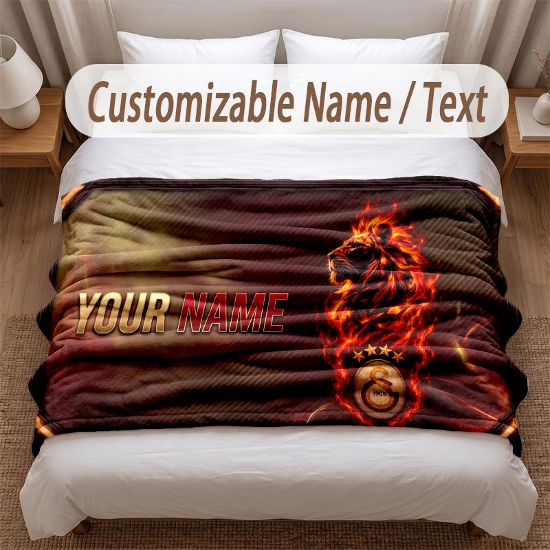 Galatasaray FC Printed Flannel Blanket Custom Name Text Soft Warm Throw For Bedroom Holiday Gift