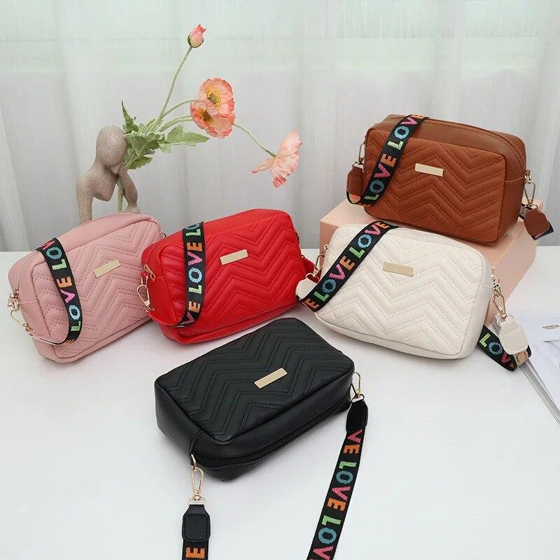 Rilibegan Embroidered Camera Bag Material Casual Small Square Bag Versatile Single Shoulder Bag Printed Shoulder Strap