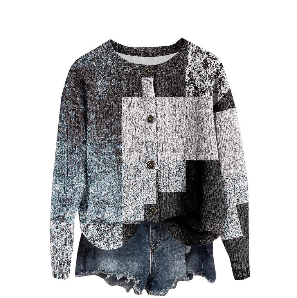 Women's Vintage Knit Button Vintage Print Cardigan Jacket
