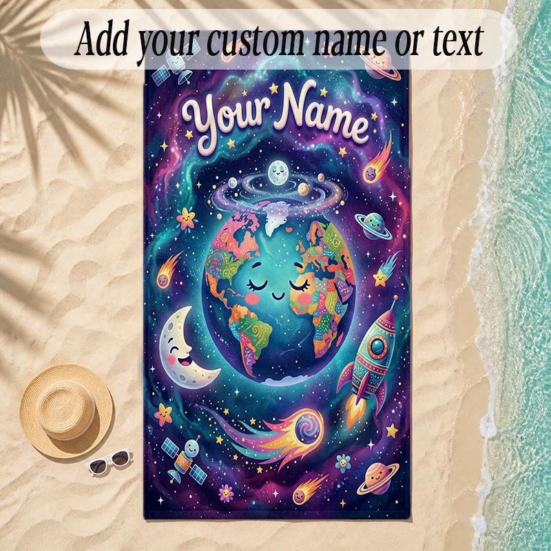 Cosmic Theme Soft Beach Towel Personalized Custom Name Text Towel Portable for Beach Pool Travel