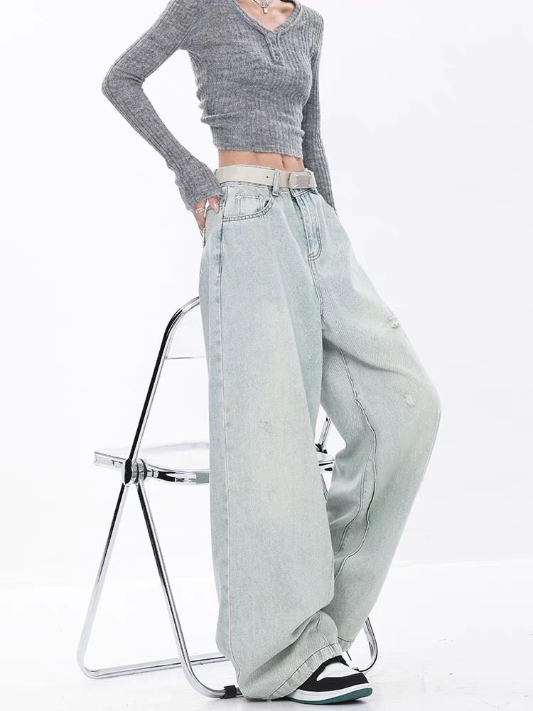 

KEN STUDIO Women s Retro Slim Light Blue Wide-Leg Jeans Extra Large