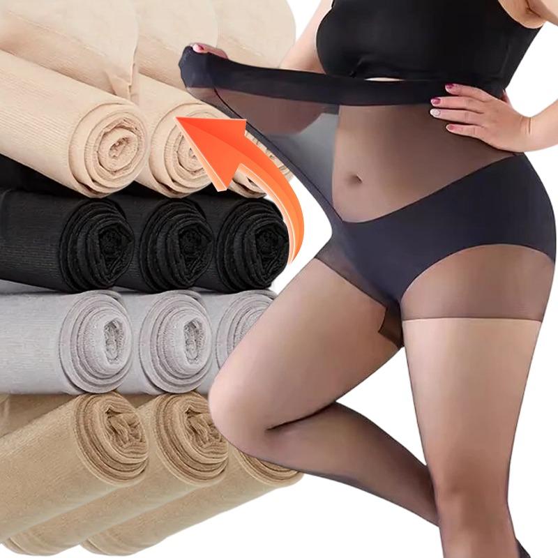 1-4pairs Women's Plus Size Micro Compression Slimming Pantyhose Invisible Thin Design Non Flesh Color Foot Bottom Socks