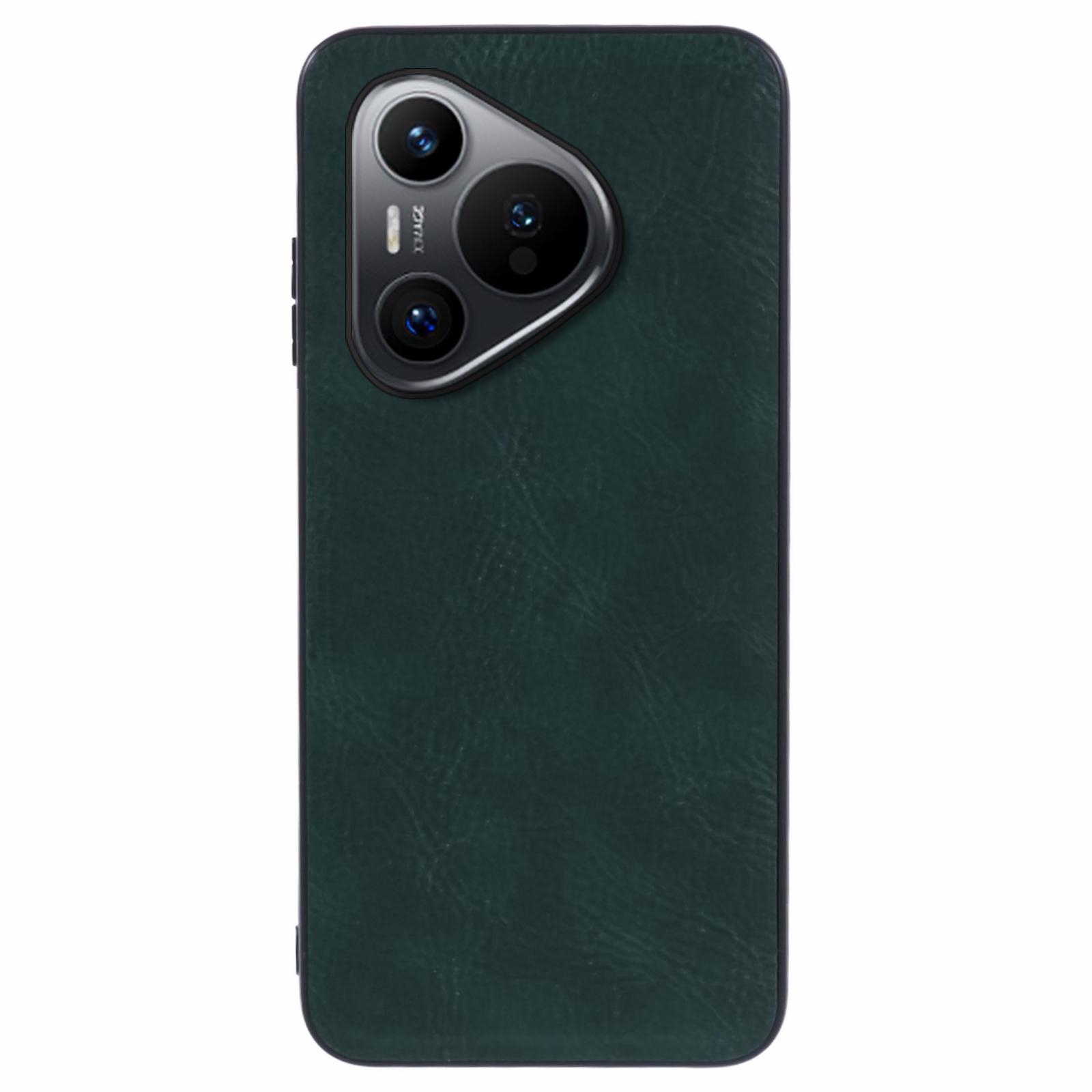 

For Huawei Pura 70 Case Retro Texture PU Leather Coated PC+TPU Hybrid Phone Cover Green