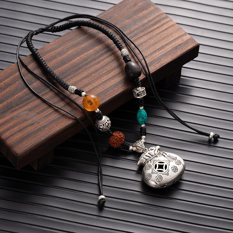 Retro Diamant Bodhi Verstellbare Glücksbringende Schlüsselbeinkette Damen Silber Bernstein Halskette Pulloverkette