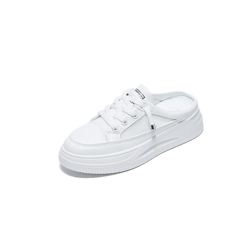 Ins Breathable Mesh White Shoes Women's 2025 Summer New Korean Version Student Half-tray Mesh Shoes Platform Casual QM12