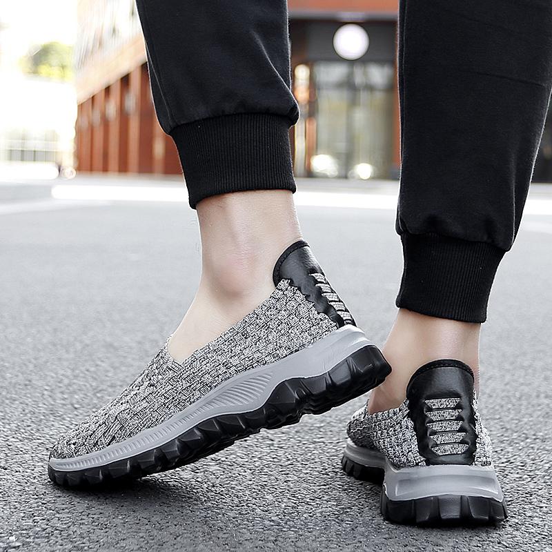 Summer Men Sneakers Braid Beach Shoes Casual Weave Blue Grey Breathable Slip on Flats Tennis Sneakers