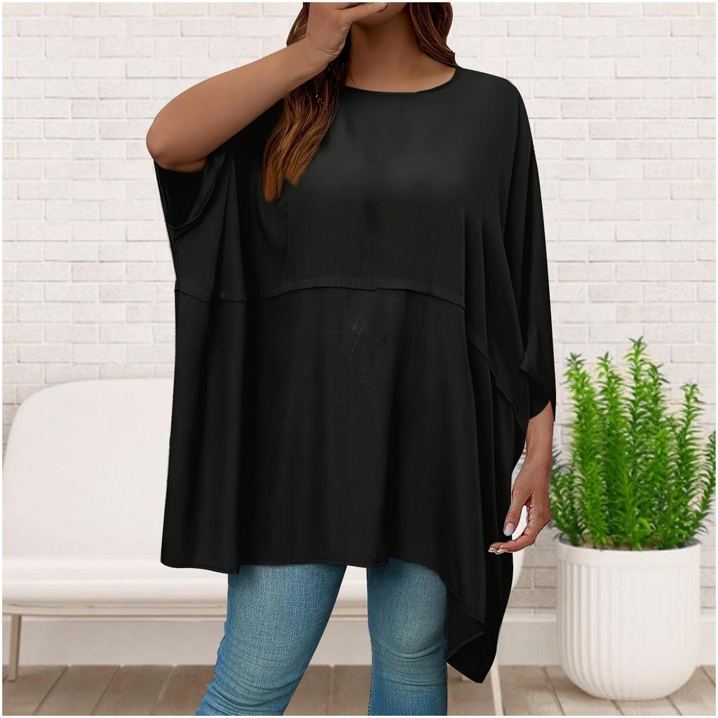 Women's Fashion Plus Size Loose,Fit Round Neck T,Shirt Color Top