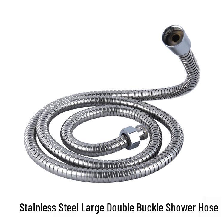 Explosion-proof Stainless Steel Handheld Shower Head with Large Double Buckle and Extended Transparent Hose