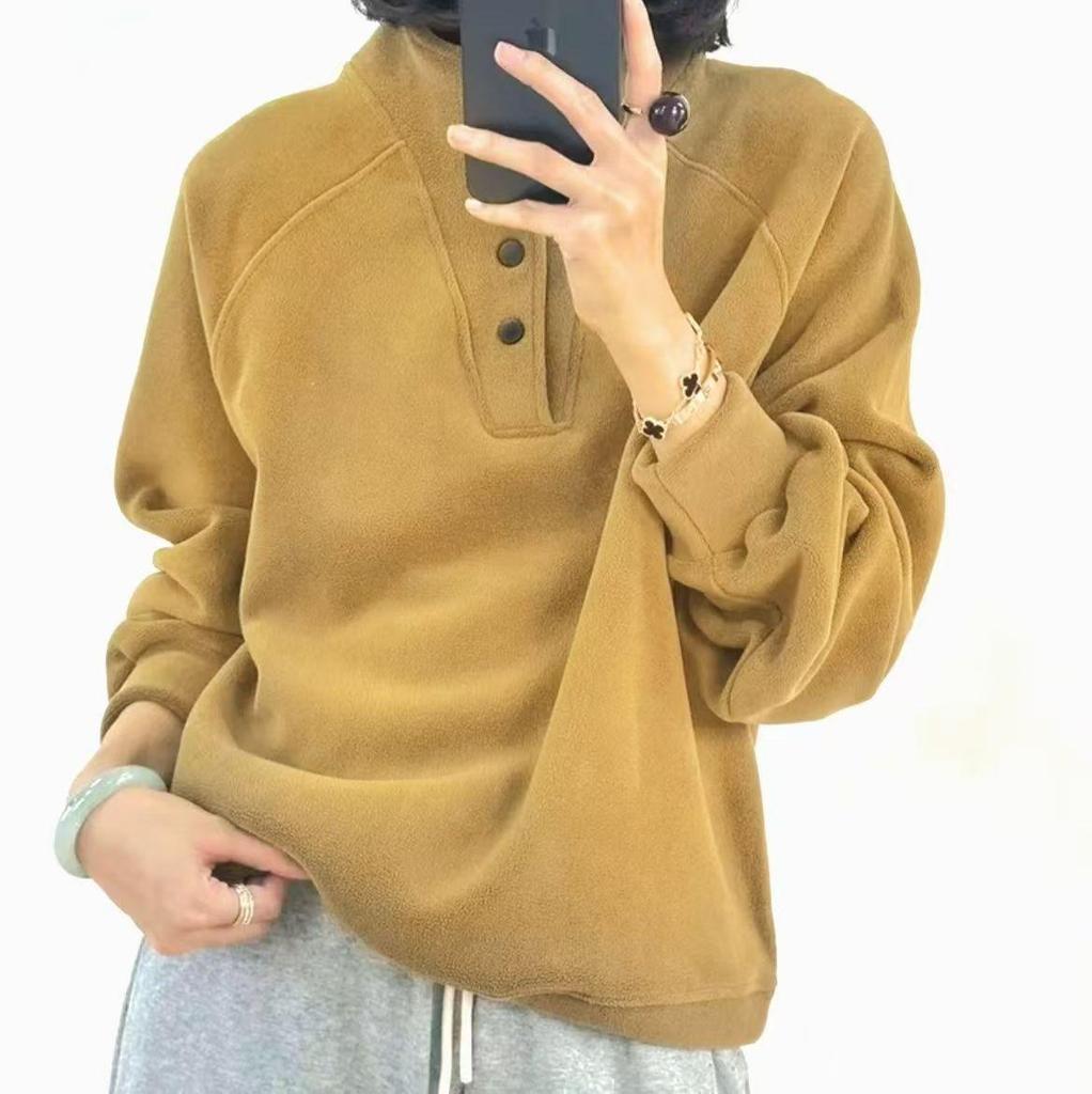 Autumn/Winter 2025 Velvet Stand-Up Collar Pullover: Warm, Casual, and Versatile Solid Color Sweatshirt