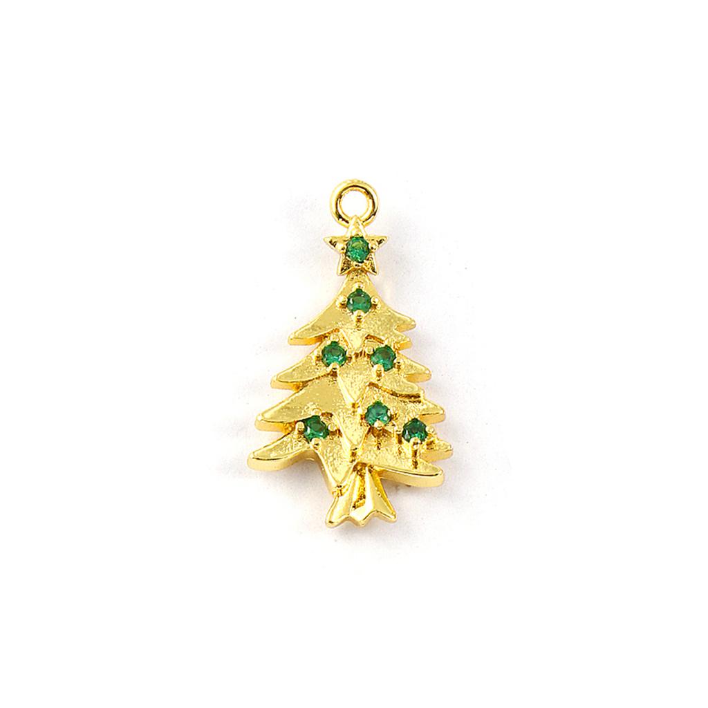 2 PCs Brass & Cubic Zirconia Charms 18K Gold Plated Christmas Tree Micro Pave Pendants For DIY Necklace Bracelet Jewelry Making