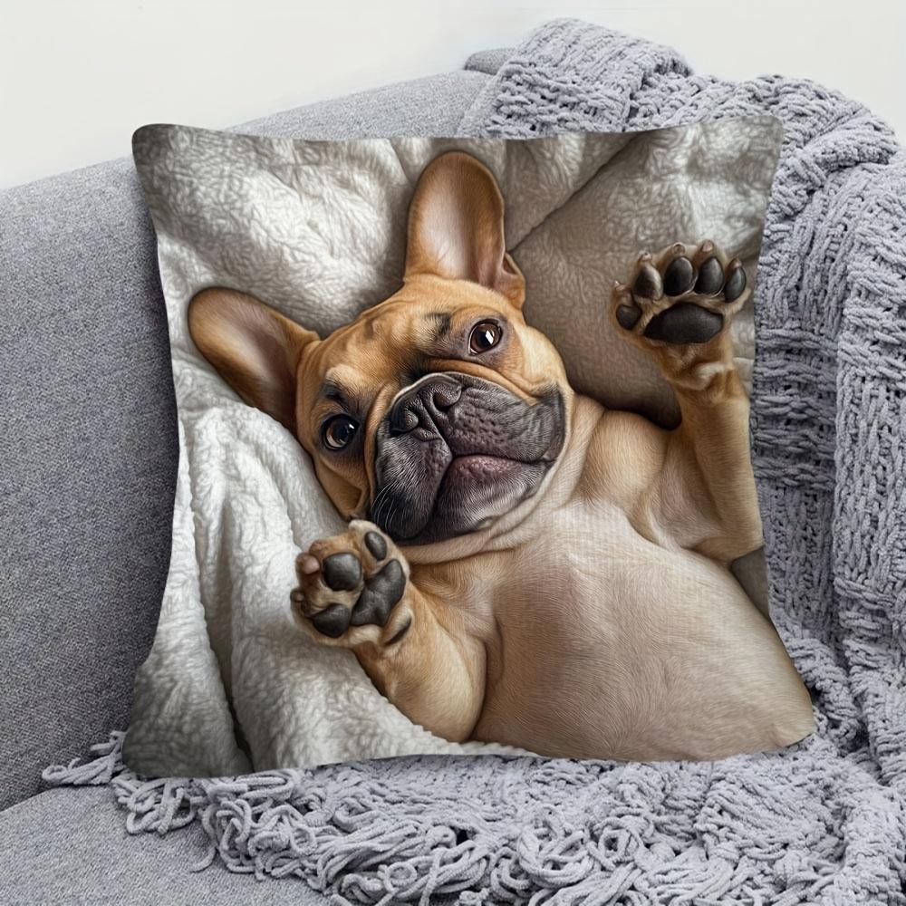 1 Stuk Franse Bulldog Liggend Op De Rug Schattige Kussenhoes, Geschikt Voor Bank, Slaapkamer, Woonkamer, Helend Cadeau Voor Hondenliefhebbers