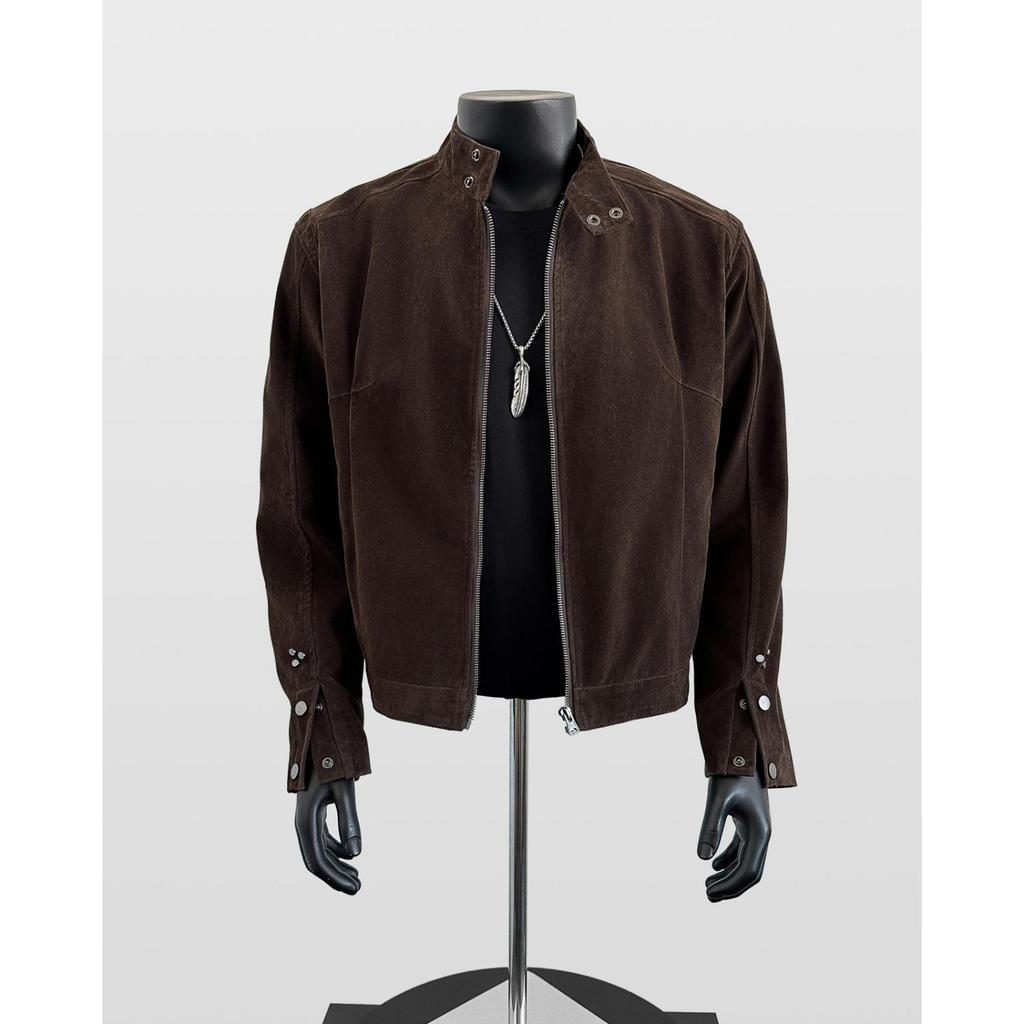 Vintage Retro Suede Stand Collar Buckle Men's Loose Jacket