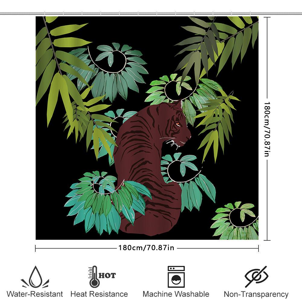 Modern Bathroom Decor Shower Curtain with Jungle Tiger Print Green Leaves Pattern for Home Decoration In Bathrooms