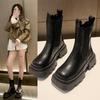 Martin-støvler dame 2025 nye mellomhøye støvler med tykk såle små høst- og vinterstøvler i fløyel Chelseastøvler sigarettstøvler