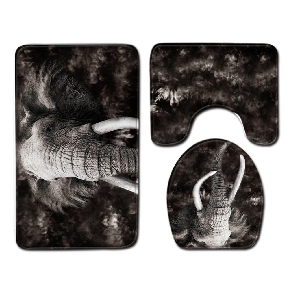 

3D Слон Ванная Туалет Трехкомпонентный Коврик для пола Коврик для двери Ковер для ванной three-piece set 45 * 75cm