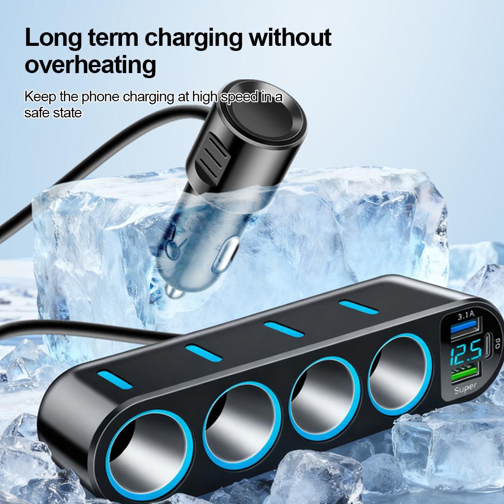 150W Car Charger Adapter 7 In 1 Cigarette Lighter Splitter PD30W/QC 3.0 Fast Charger 12V/24V DC Cigarette Outlet