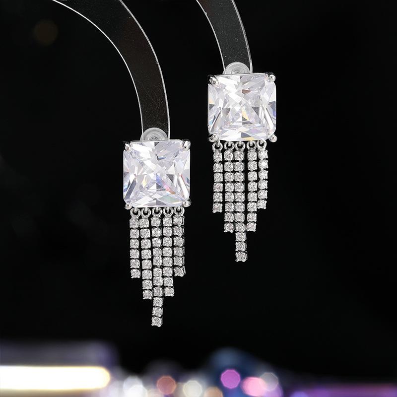 Women's Light Luxury Design Elegant Square Tassel Zircon Earrings Fashionable And Versatile Niche Design Earrings