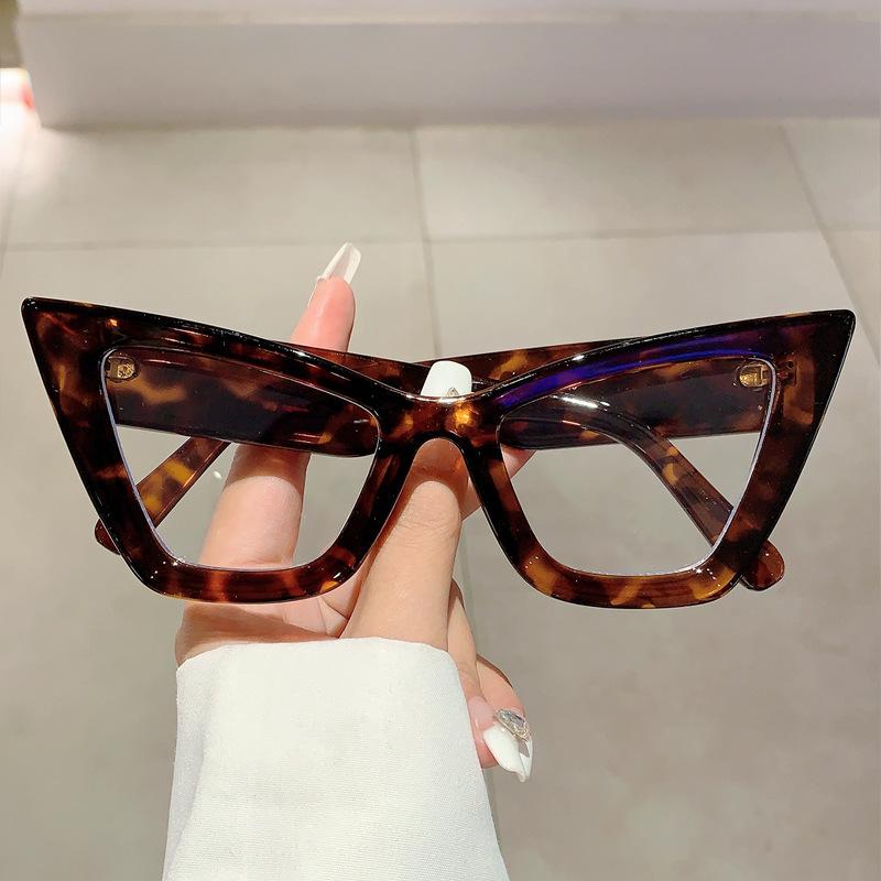 Triangular Cat Eye Fashion Anti-Blue Glasses Personalized Trend Large Frame Thin Flat Mirror