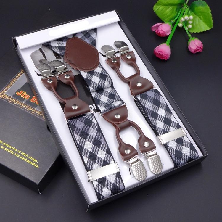 Men'S Six-Clip Suspender Belt Jacquard Strap 3.5 Six-Clip Printed Webbing Six-Clip Wide Strap Clip