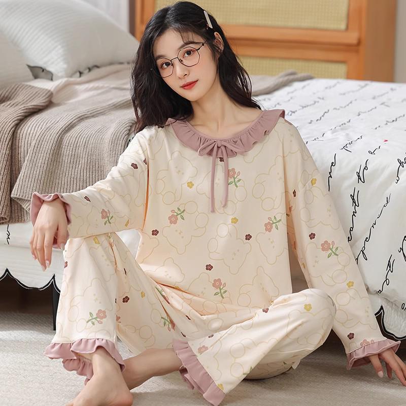 Pure Cotton Women's Sweet Style Long Sleeve Pajama Set - New for Spring, Summer, Autumn 2025.