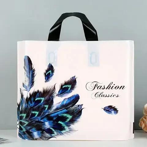 50piece 0.14mm Thick Plastic Handbag Marble Pattern Mall Shopping Bag High End Portable Clothing Storage Pocket For Men And Wome