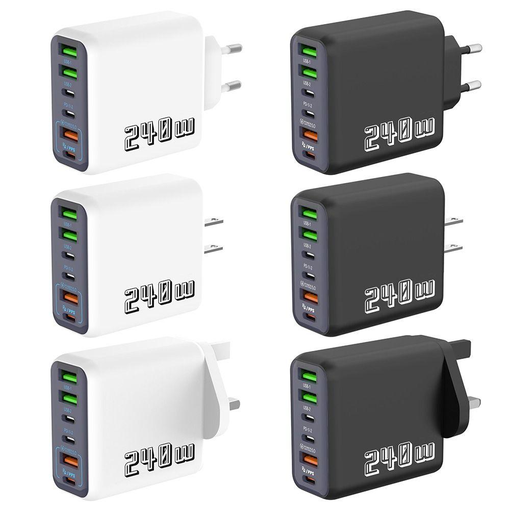 6 Ports 240W Charger Plug USB A+C Fast Charging Phone Charger Adapter EU/US/UK PD QC3.0 for Huawei/Xiaomi/Samsung