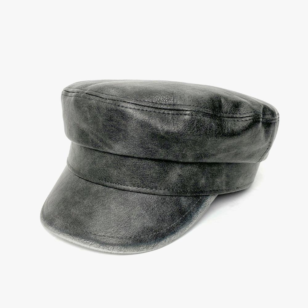 Autumn and Winter Pu Leather Retro Octagonal Hat for Women with Old Temperament and Versatile Face Showing Small Beret Korean Style Ripples Hat