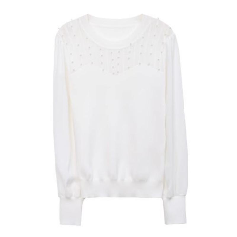 Mesh Sleeved Bottoming Shirt for Women's Spring Autumn Hollowed Out Knittwear New Ice Silk Long Sleeved T-shirt Knitted Top