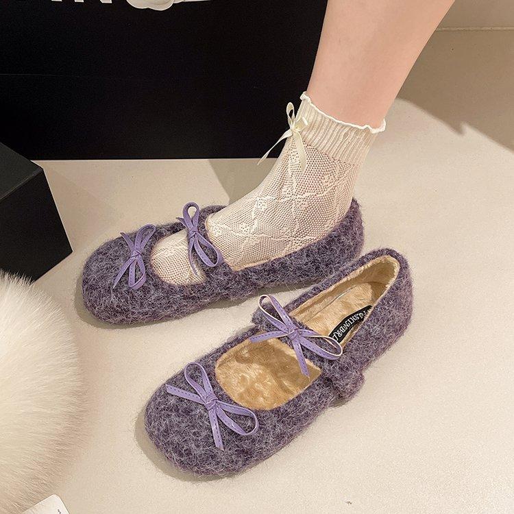 Fashion Women Flats Shoes Fashion Butterfly-knot Slip on Shoes Outdoor Warm Cartoon Winter Female Shoes 2025 New