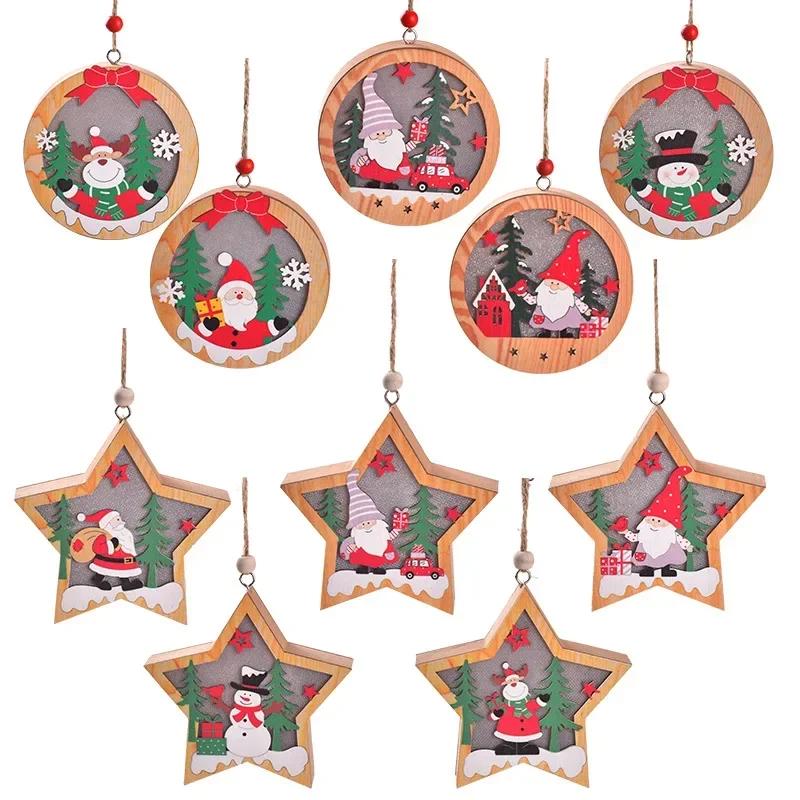 1-30PCS New Christmas Decorations LED Luminous Christmas Tree Pendant  Old Man Snowman Deer Night Light Ornament Pendant