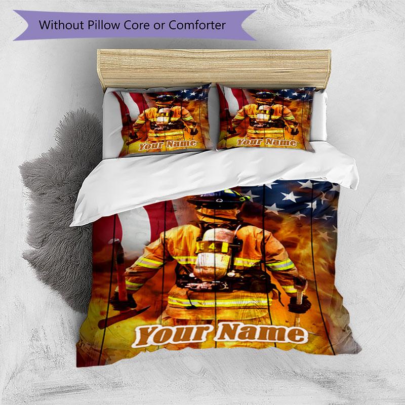 3PC Custom Name Firefighter's Valor Bedding Set Duvet Cover Closure Includes 1 Duvet Cover & 2 Pillowcases for Bedroom