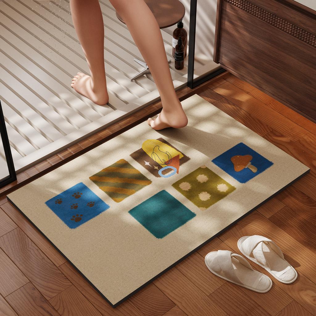 Retro Bathroom Floor Mat Is Easy To Take Care of for Home Use, Absorbent and Quick-drying Floor Mat Can Be Cut, Dirt-resistant and Non-slip Diatom Mu